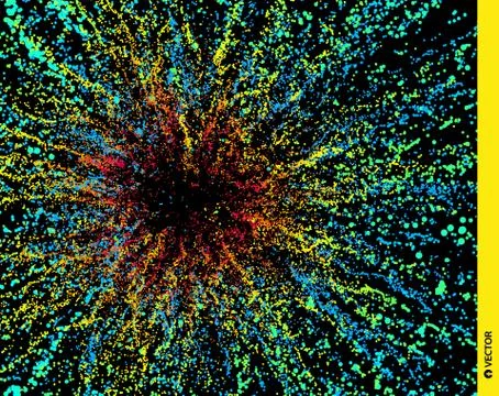 Point explode. Array with dynamic emitted particles. 3d technology style. Stock Illustration