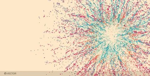 Point explode. Array with dynamic emitted particles. 3d technology style. Stock Illustration