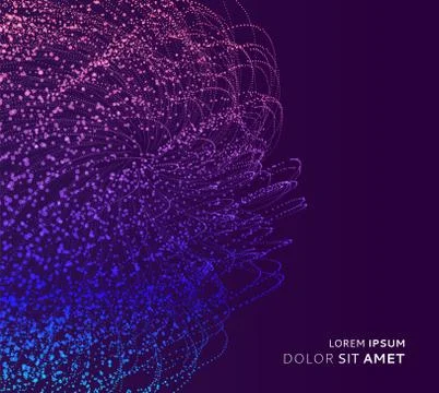 Point explode. Array with dynamic emitted particles. 3d technology style. Stock Illustration