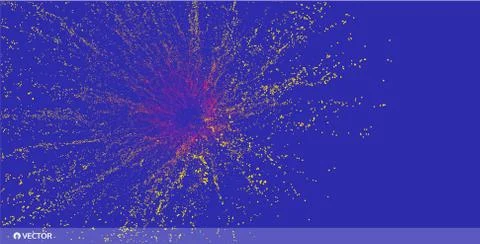 Point explode. Array with dynamic emitted particles. 3d technology style. Stock Illustration