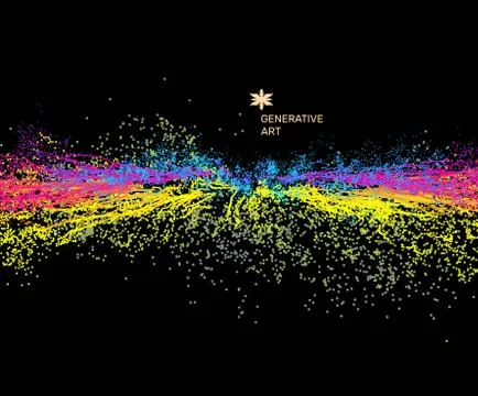 Point explode. Array with dynamic emitted particles. 3d technology style. Stock Illustration