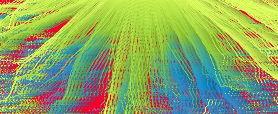 Point explode. Array with dynamic emitted particles. 3d technology style. Abs Illustrazione stock