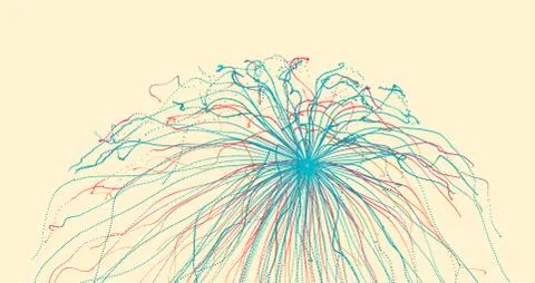 Point explode. Array with dynamic emitted particles. 3d technology style. Abs Stock Illustration