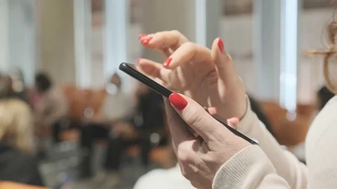 Point finger on mobile phone screen close up, woman sending text message, girl Stock-Footage 201642379