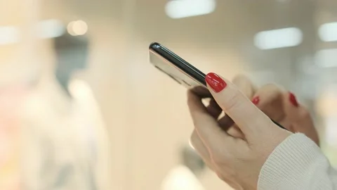 Point finger on mobile phone screen close up, woman sending text message, girl Stock-Footage 202568827