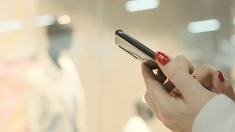 Point finger on mobile phone screen close up, woman sending text message, girl Stock-Footage 206374313