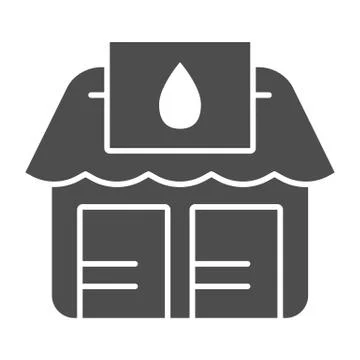 Point of fuel products sale solid icon. Store selling gas, house with drop on Stock-Illustration