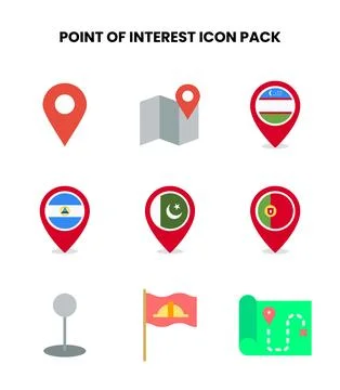 Point Of Interest Flat Design Icons Pack Illustrazione stock