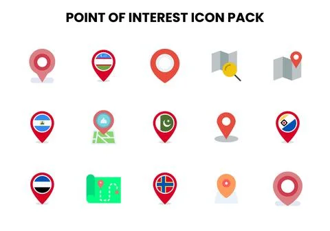 Point Of Interest Flat Graphics Icons Pack 库存插图