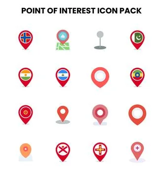 Point Of Interest Flat Icons Pack Stock Illustration