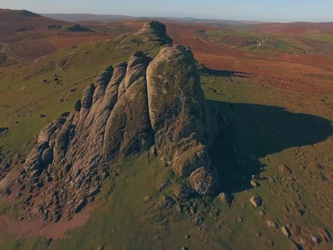 Point of Interest fly around Haytor on Dartmoor in the morning light Stock Footage 82791845