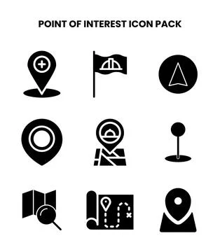 Point Of Interest Glyph Bundle Icons Pack Illustrazione stock