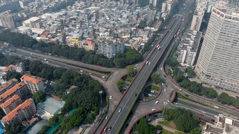 The point of interest is a large multi-level traffic intersection on the Stock Footage 118150251
