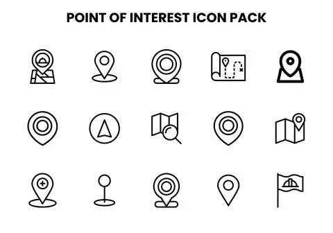 Point Of Interest Line Vector Icons Pack Stock Illustration