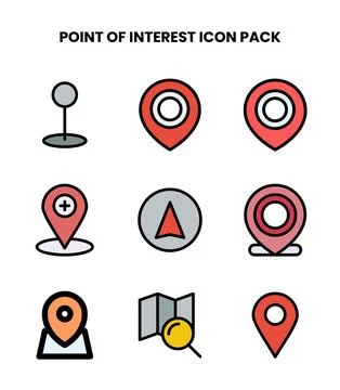Point Of Interest Lineal Color Vector Icons Pack Stock Illustration