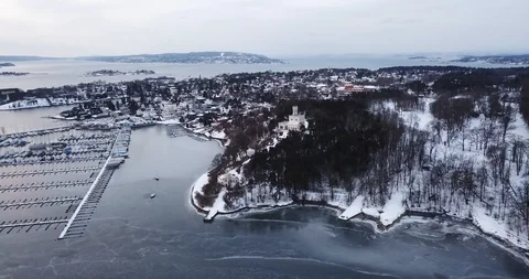 Point of interest shot of Oscarshall castle at Bygdoy in Oslo, Norway Stock Footage 85865702