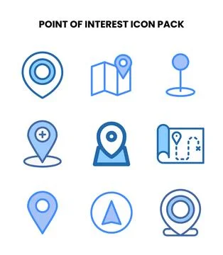Point Of Interest Two Colour Set Icons Pack Stock Illustration