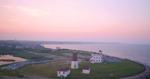 Point Judith Lighthouse at sunset Stock Footage 113303552