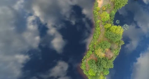 Point of Land Down Mirror Reflection Running Deer North Michigan Drone View Stock Footage 150318703