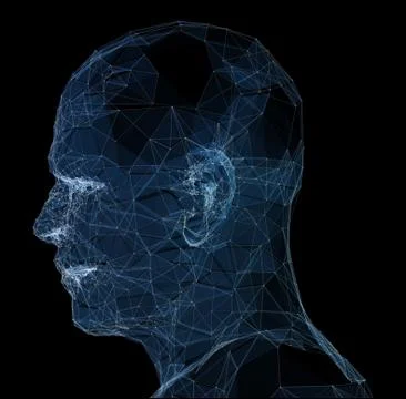 Point, Line connection from the head contour, 3d illustration. Ilustración de archivo
