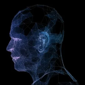 Point, Line connection from the head contour. 3d illustration Illustrazione stock