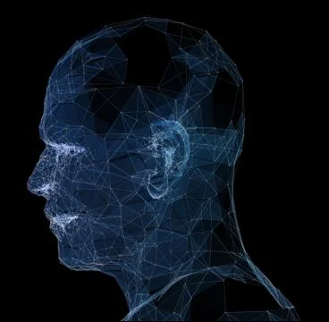 Point, Line connection from the head contour, 3d illustration. Stock-Illustration