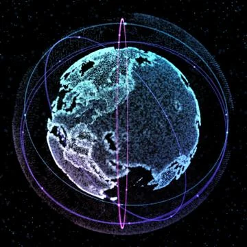 Point, line, satellite surface composed of circular graphics, Global network Stock Illustration