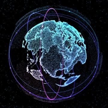 Point, line, satellite surface composed of circular graphics, Global network Illustrazione stock