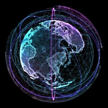 Point, line, surface composed of circular graphics, Global network connection Illustrazione stock