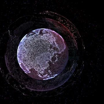 Point, line, surface composed of circular graphics, Global network connection Stock Illustration