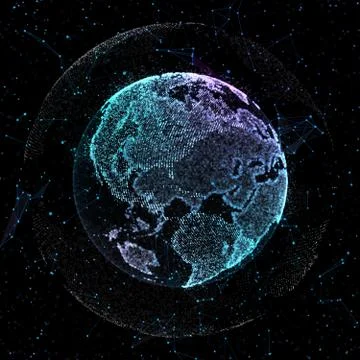 Point, line, surface composed of circular graphics, Global network connection 스톡 일러스트