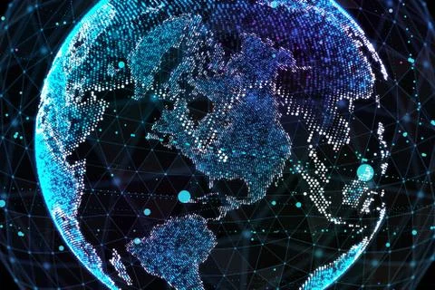 Point, line, surface composed of circular graphics, Global network connection イラスト素材