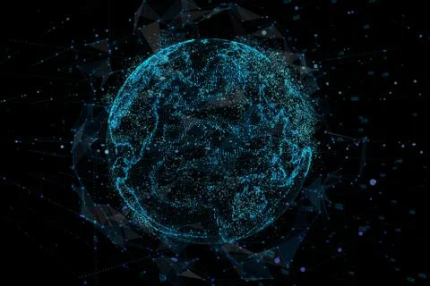 Point, line, surface composed of circular graphics, Global network connection イラスト素材