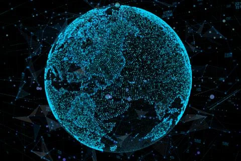 Point, line, surface composed of circular graphics, Global network connection イラスト素材