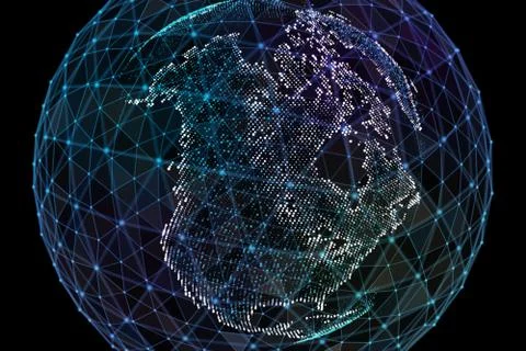 Point, line, surface composed of circular graphics, Global network connection Stock Illustration