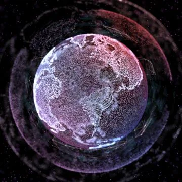 Point, line, surface composed of circular graphics, Global network connection Illustrazione stock