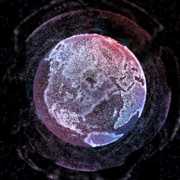 Point, line, surface composed of circular graphics, Global network connection 스톡 일러스트