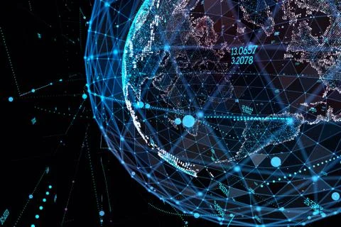 Point, line, surface composed of circular graphics, Global network connection 스톡 일러스트