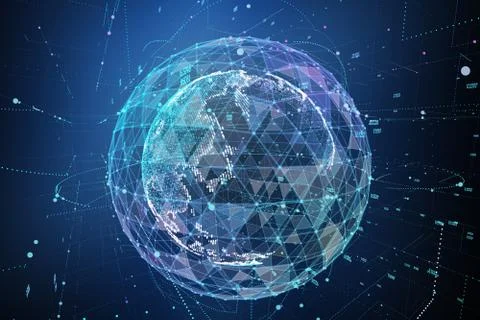 Point, line, surface composed of circular graphics, Global network connection イラスト素材