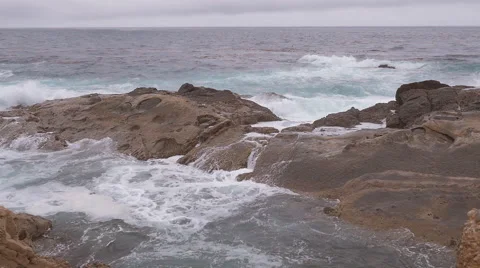 Point Lobos - Pacific Ocean Waves Crashing in Slow Motion Wide Stock Footage 66973238