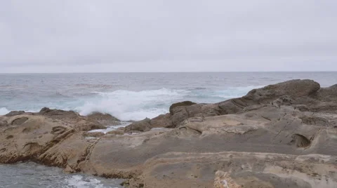 Point Lobos-Pacific Ocean Waves Crashing on Rocky Coastline Stock Footage 66982616