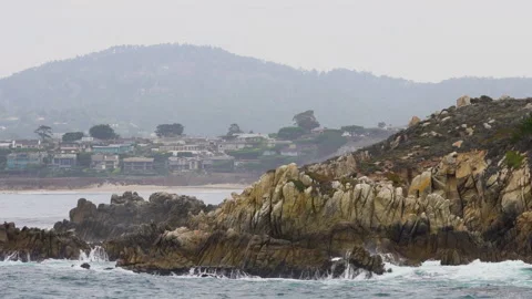 Point Lobos State Natural Reserve.Rocky beach, cypress forest, and Pacific Ocean Stock Footage 221098633