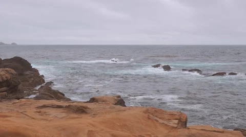 Point Lobos - View of Pacific Ocean Waves from Rugged Coastline Stock Footage 66919916