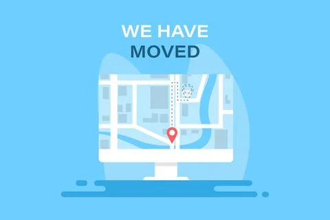 Point on Pc Screen. We Have Moved Banner Stock Illustration