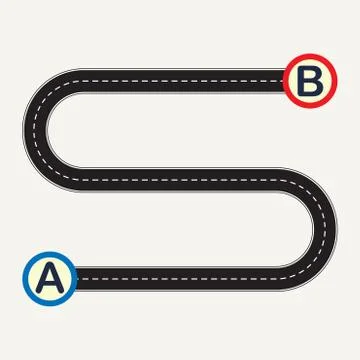 Point A to point B with winding road. Vector illustration. Stock Illustration