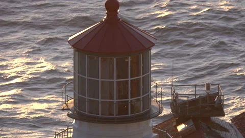 Point Reyes Lighthouse zoom out shot 600 mm to 24mm at sunset. Stock Footage