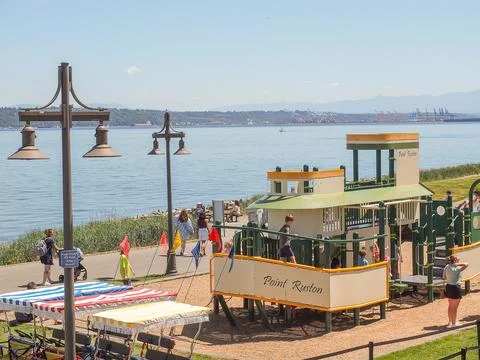 Point Ruston ship-shaped children playground and rental surrey bikes by the s Stock Photos