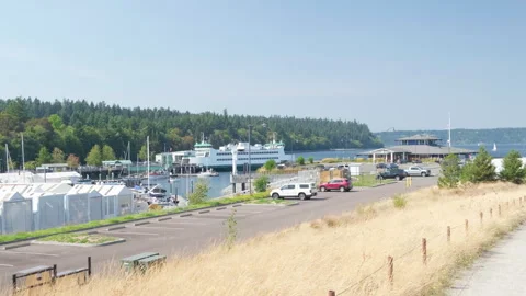 Point Ruston Tacoma WA October 5, 2025 - View of the port on the bay with a ferr Stock Footage 318774983