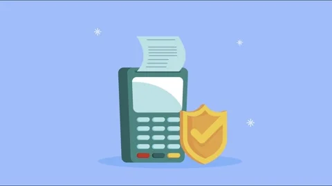 Point of sale terminal with secure transaction shield and receipt motion gr.. Stock Footage 339206703