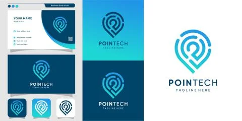 Point tech logo with line art style and business card design template Stock Illustration